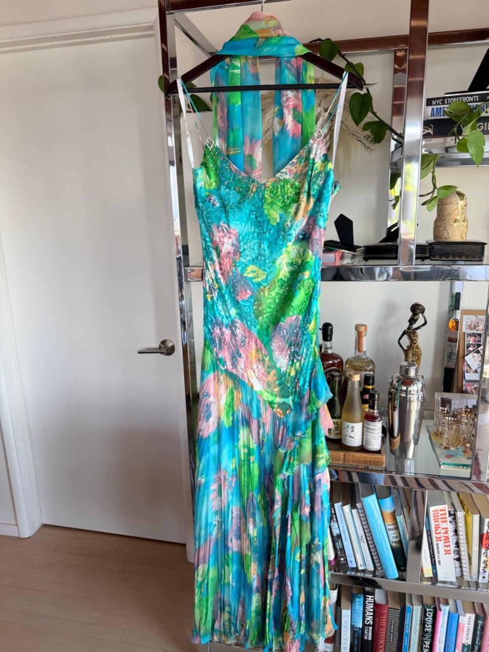 Dana Foley 1 of 1 Floral Teal Slip Maxi Dress with Scarf Size 6 fits S/M